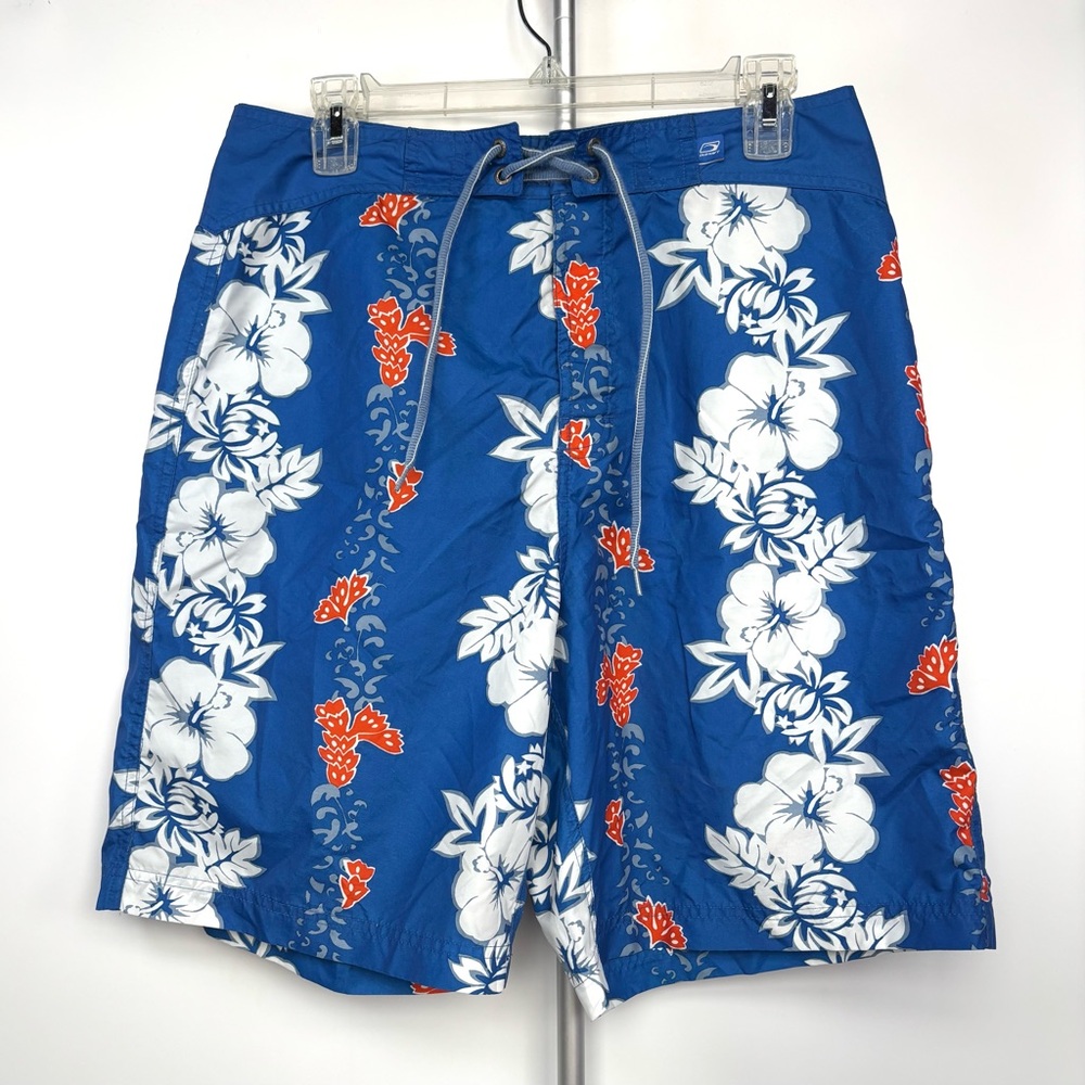 Y2K Board Shorts Old‎ Navy Blue Orange 8.5” Vintage Beach Swim Trunks Sz Medium